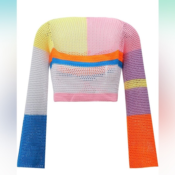 NEW Y2K Color Block Knit Cropped Top Argyle Sweater Large - Picture 5 of 5